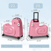 Kids Ride-On Luggage with Spinner Wheels - 20" Carry-On Trolley Suitcase with Password Lock,Help Your Child Relax Anti-Rollover Design & Safety Belt for Travel (Pink)