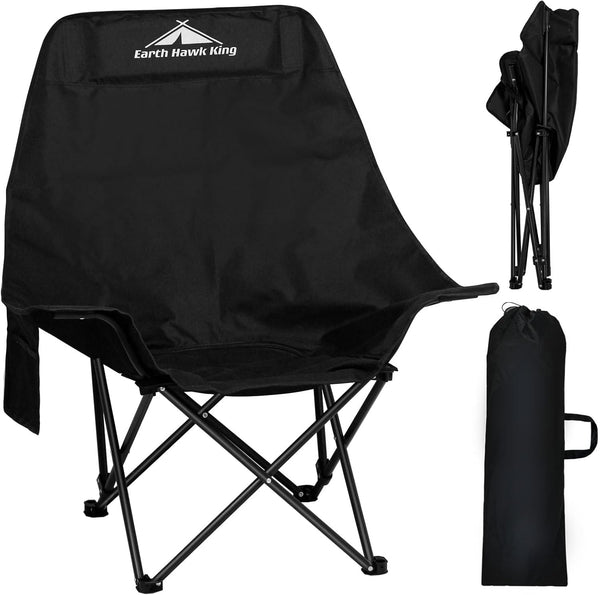 SKY-TOUCH Portable Beach Chairs, Black Multi-Use Camping Chairs, Lightweight Folding Camping Chair with High Back Padded and Carry Bag for Outdoor Travel, Fishing, Hiking, Picnic, Beach, Max 400 lbs