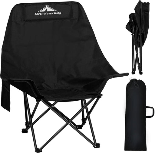 SKY-TOUCH Portable Beach Chairs, Black Multi-Use Camping Chairs, Lightweight Folding Camping Chair with High Back Padded and Carry Bag for Outdoor Travel, Fishing, Hiking, Picnic, Beach, Max 400 lbs