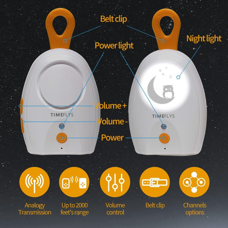 TimeFlys Audio Baby Monitor Paladin Upgrade Version Portable Rechargeable Extra Long Range up to 2000 Feet Night Light Crystal Clear Sound Camping