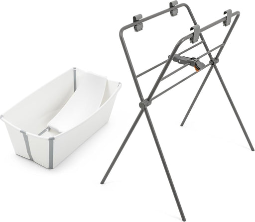 Stokke Flexi Bath + Newborn Support + Flexi Bath Stand - Baby Bath Tub with Stand for Newborns & Babies Up to 48 Months - Foldable, Durable & Easy to Store - White - White