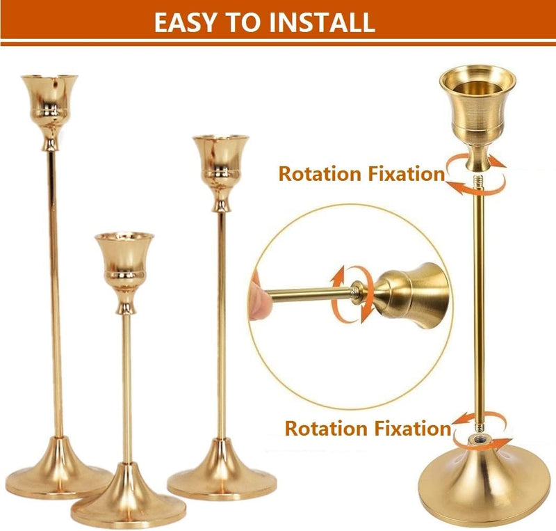 KGYMJR Set of 3 Copper Candle Holders for Tapered Candles, LED Candles, Decorative Candle Holders for Home Decor, Table, Wedding, Party, Anniversary,Christmas
