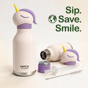 Kids Water Bottle 460ml Insulated Stainless Steel - AMICA STUDIO (Nova Unicorn)