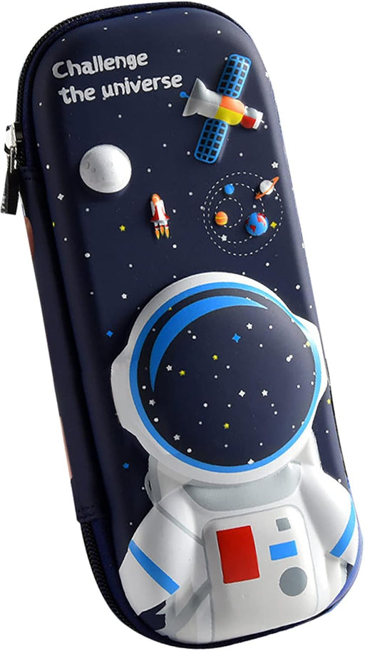 Pencil Case for Kids Boys, Astronaut Large Capacity Waterproof Pencil Box with Compartments, Cute Pen Pouch for Kindergarten and School (Black)