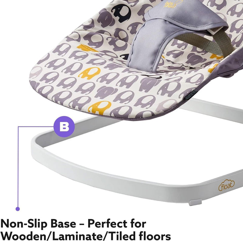BabaBing! | Float Baby Bouncer | Reclining Baby Rocker with Contemporary Ellie Elephant Print | Portable Baby Seat with Exclusive Soft Toys