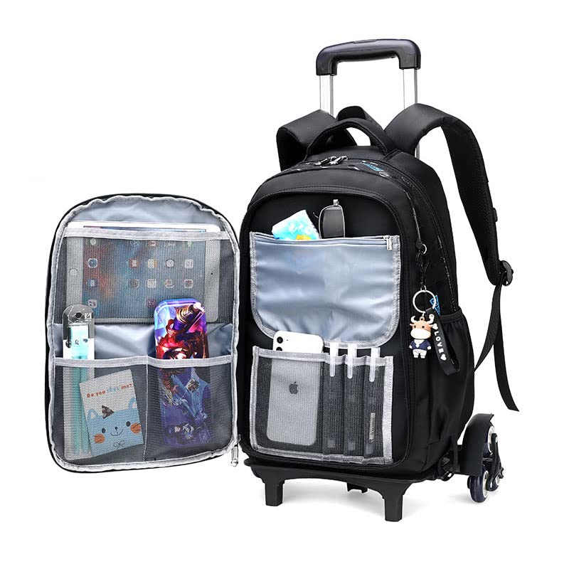 Rolling Travel Backpack Kids Trolley Luggage Bag Primary Junior High School Students Bag with Wheels Girls Boys Large Capacity Wheeled Laptop Bag for Unisex Kids Adults (8002#-Black/Blue)
