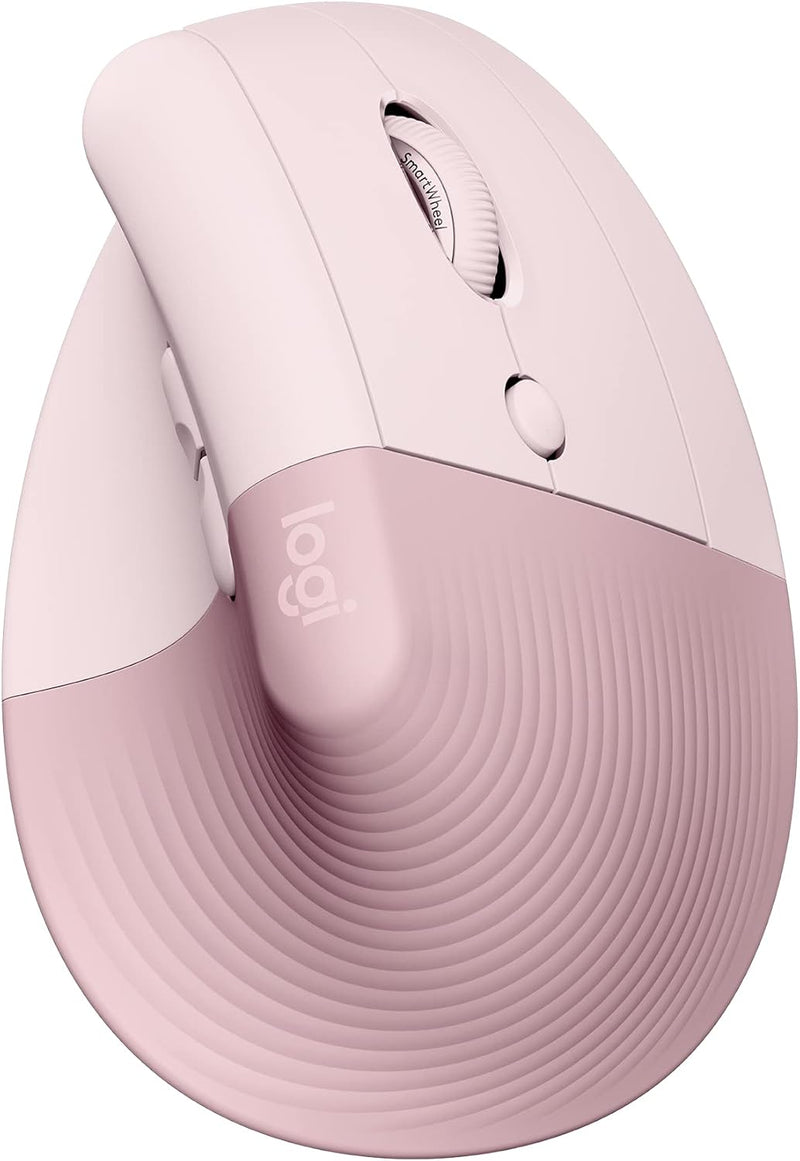 Logitech Lift Vertical Ergonomic Mouse, Wireless, Bluetooth or Logi Bolt USB receiver, Quiet clicks, 4 buttons, compatible with Windows/macOS/iPadOS, Laptop, PC - Graphite - Rose Mouse