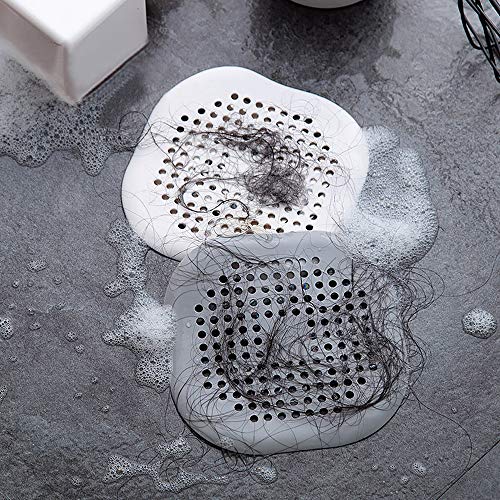 SENHAI 4 Pcs Silicone Drain Protector with Sucker, SENHAI Sink Strainer Shower Hair Catcher Bathtub Drain Cover for Kitchen Bathroom - White,Grey