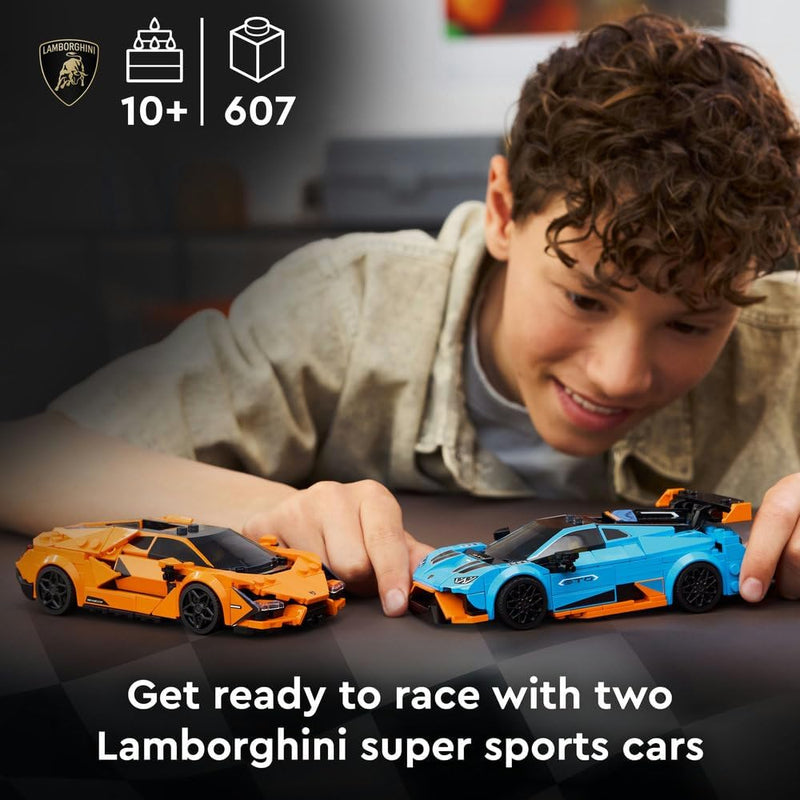 Speed Champions Lamborghini Revuelto & Huracán STO - Toy Race Cars Model Kit incl. 2 Driver Minifigures - Birthday Gift for 10+ Year Old Boys - 77238