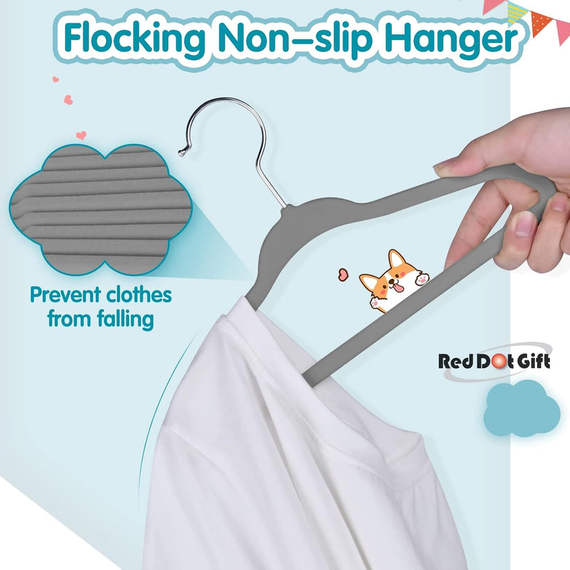 Red Dot Gift® 30-Pack Beige Velvet Kids Hangers - ( 35cm / 14 Inch )Premium Childrens Hangers for Closet, Ultra Thin Cute Hangers Kids Clothes Hanger,Small Hangers for Kids Clothes (Beige, 30)