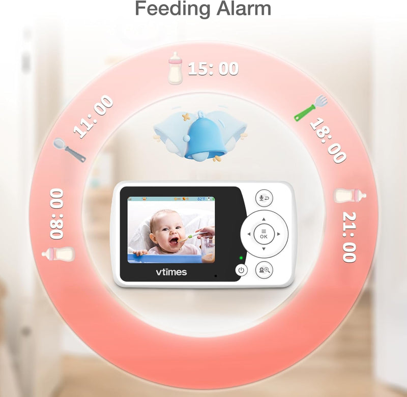 VTimes - Video Baby Monitor with Camera and Audio, LCD Display, Baby Camera Monitor, No WiFi Night Vision, VOX Mode, Panoramic Zoom Temperature Display, Audio