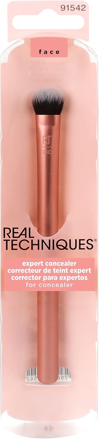 REAL TECHNIQUES Seamless Complexion Makeup Brush, Four Foundation, Primer, And Moisturizer, Makeup & Skincare Face Brush, Streakfree And Natural Finish, Orange, 1 Count