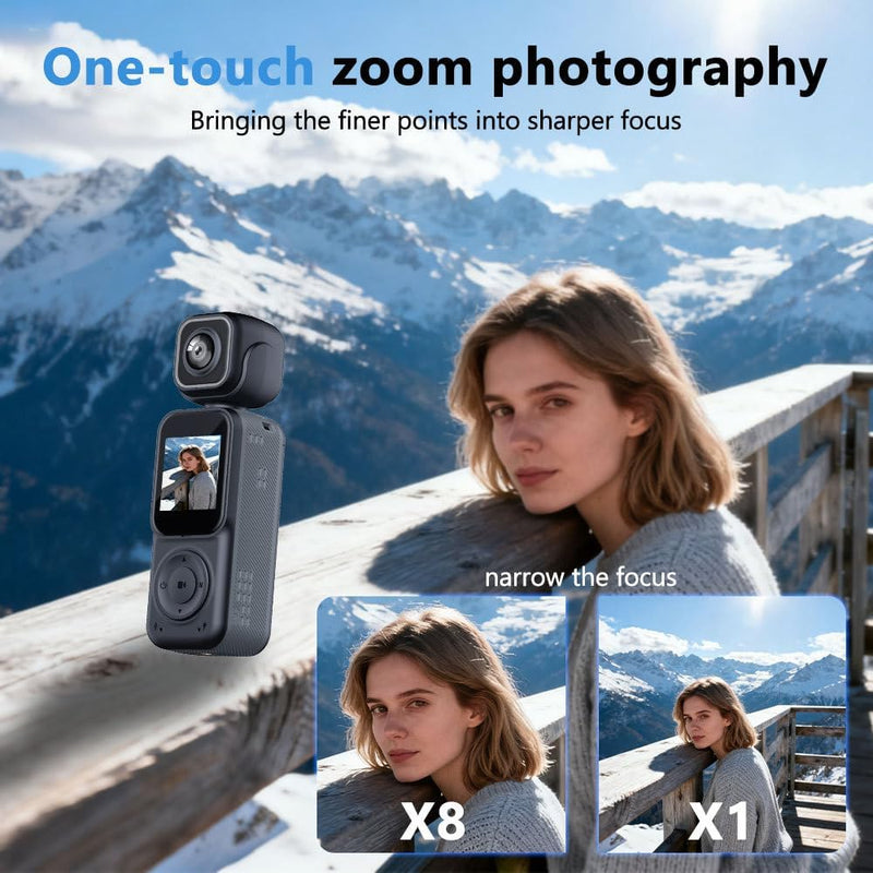 Thumb Action Camera, 4K Body Camera, Tiny Size, Handheld Action Camera Dual Lens HD 180 Degree Rotating, Small Body Camera with WiFi, Portable Vlogging, for Cycling Hiking Outdoor32GB Included