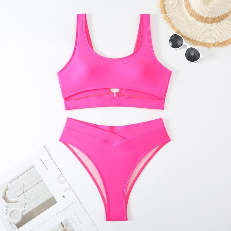 Women's High Waisted Bikini Sets High Cut Bathing Suits Two Piece Sporty Cut Out Swimsuits