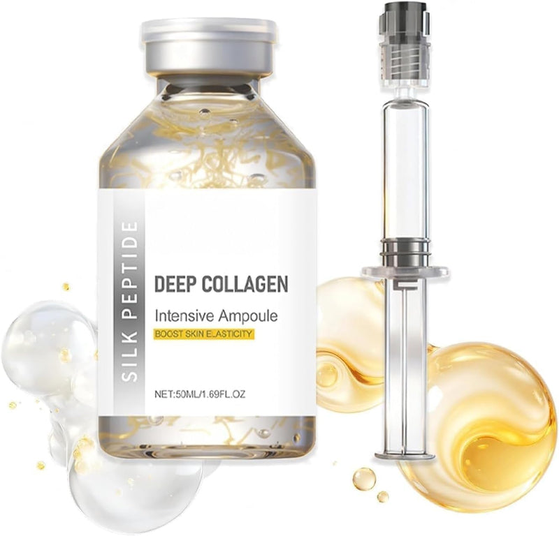 Deep Collagen Silk Peptide Ampoule Serum Set, Korean Anti-Aging Facial Essence for Glass Skin, Niacinamide & Hyaluronic Acid, Anti-Wrinkles Hydration, Lightweight Essence for Radiant Glow