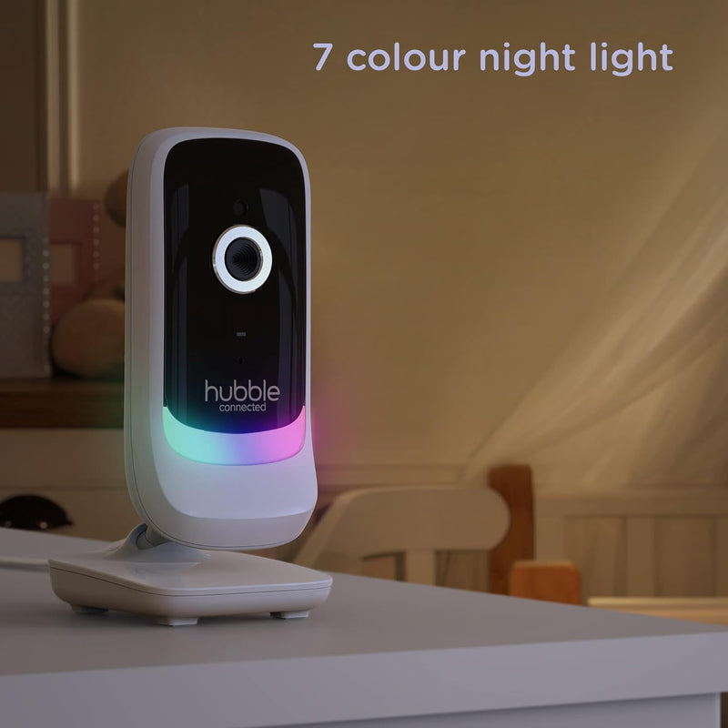 Hubble Nursery View Glow Baby Monitor 2.8" LCD Display, Infrared Night Vision, 300m Range, 2-Way Talk, Room Temp Sensor, Digital Zoom, 7-Color Night Light, Soothing Sounds, Works with HubbleClub App