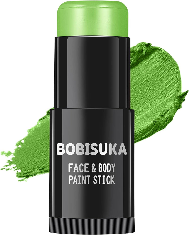 BOBISUKA Black White Face Paint Stick with Setting Powder Set, Eye Black Sticks for Sports, Body Paints for Clown Skeleton Vampire Skull Cosplay Special Effects Costume SFX Halloween Makeup Kit - Green