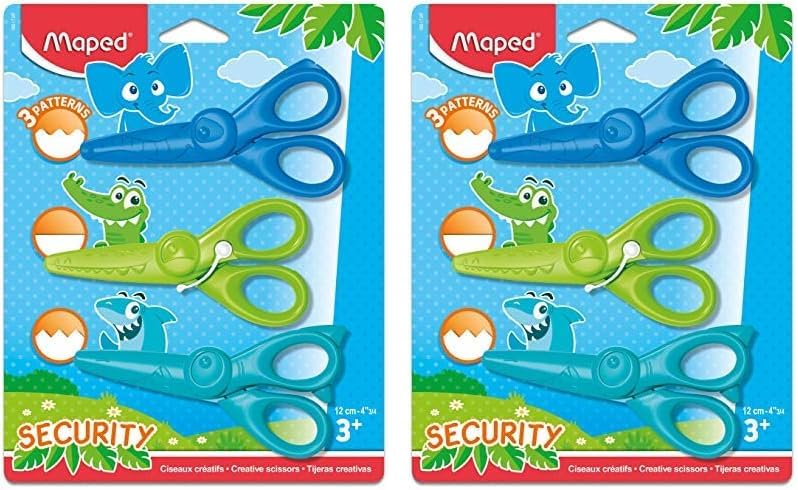 Maped Kidicraft Childrens Safety Craft Scissors (Pack Of 3) Zig Zag, Curves & Straight Cut - 3 count (Pack of 2)