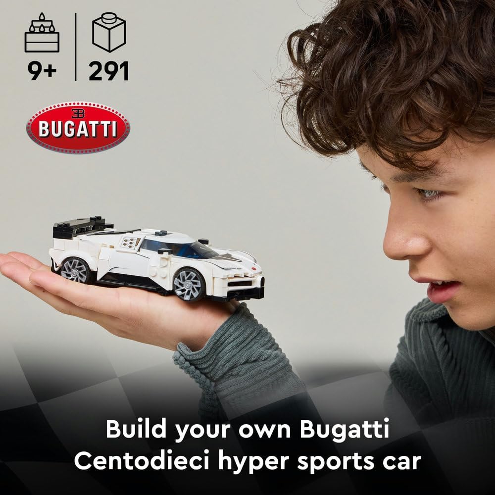 Speed Champions Bugatti Centodieci Hyper Sports Car Toy - Car Model Kit with a Driver Minifigure - Birthday Gift for 9+ Year Old Boys - 77240