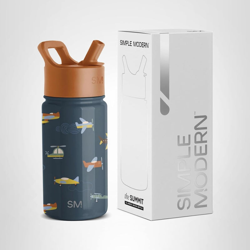 Kids Summit Water Bottle with Straw Lid 18oz Stainless Steel Cup Insulated Tumbler for Toddlers, School Confetti - 414 ml Wheels Up