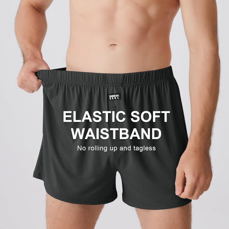 BAMBOO COOL Mens Boxers Short Classic Fit Soft Casual Underwear Loose Comfortable Breathable Boxer Shorts for Men 3 Pack