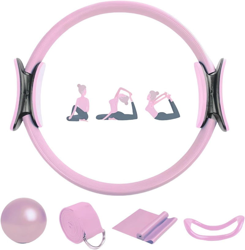 5-Piece Yoga Fitness Set with Resistance Belt, Tension Belt, 25cm Exercise Ball, Yoga Ring, Pilates Equipment for Toning Yoga Gym Fitness, Yoga Fitness Set Pilates Equipment