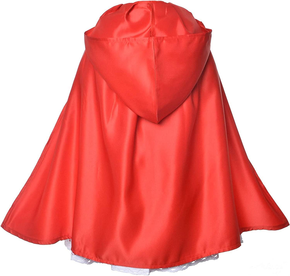 Doodle Kiddo Little Red Riding Hood Costume for Girls with Hooded Cape, Dress, Apron, Hairband & Pumpkin Bucket Halloween Costume for Girls Fairy Tale Fancy Dress Outfit Cosplay Costume for Kids
