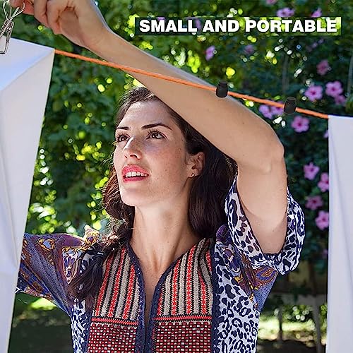 Excefore Retractable Clothesline, 8M Long Portable Nylon Windproof Clothesline with 20 Clothespins & 10 Stoppers, Adjustable Travel Laundry Rope for Indoor, Outdoor, Camping, Courtyard, Hotel
