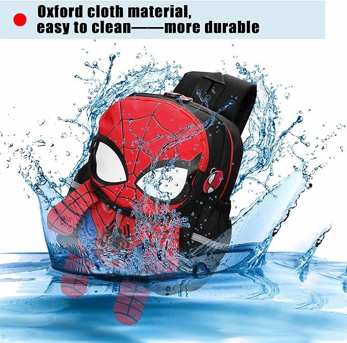 Toddler 3D Comic Spider Schoolbag - Black, Waterproof, Lightweight for 3-6 Years Old Elementary Students
