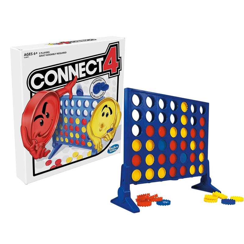 Connect 4 Strategy Board Game for Kids Ages 6 and Up, Classic Disc-Dropping Fun, Includes Grid, Legs, Slider Bar, 21 Red and 21 Yellow Discs, and Instructions, Perfect for Family Game Night