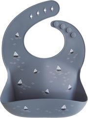 Silicone Baby Bib with Built-in Neck Fastener - Dishwasher Safe, BPA-Free Baby Feeding Set for Comfort & Cleanliness - Elegant Patterns for Stylish Bibs, 11 x 9.5 inches Dove Gray - Boats