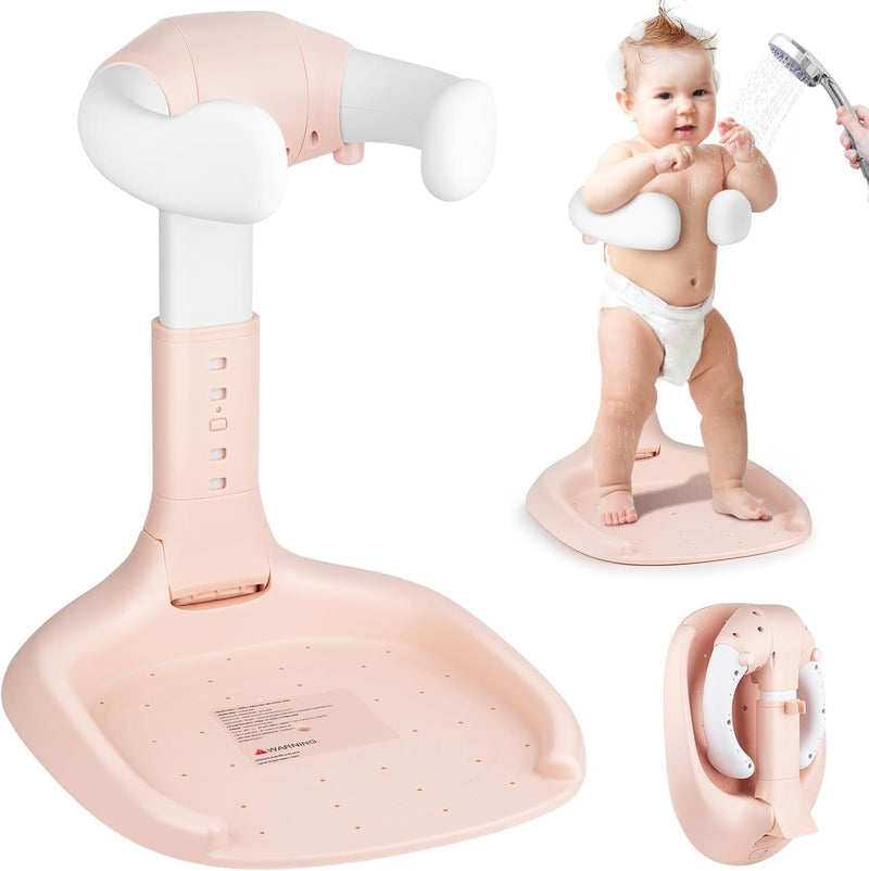 MOMENT Adjustable Baby Shower Stand, Baby Bath Stand, Baby Shower Standing Support with Adjustable Height and Safety Handle, Foldable and Compact Baby Bathtub with Stand (PINK)