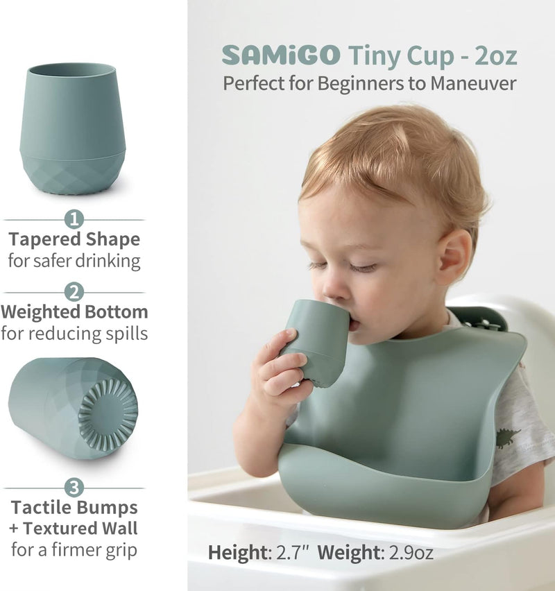 SAMiGO Silicone Baby Cups Tiny Cups for 6-12 Month Infants - Baby Led Weaning Cups for Training - Open Cup Set - 2 Pack