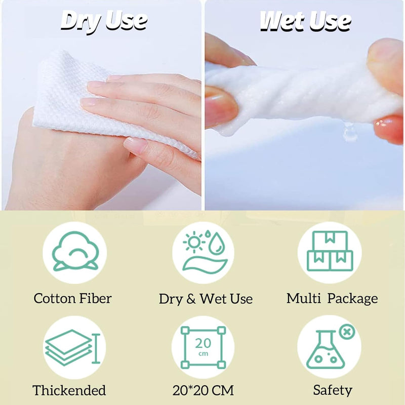 MAKINGTEC Disposable Face Towel, Facial Tissues, Wet Dry Face Cloths, Biodegradable Clean Towels, Makeup Remover Wipes Ultra Soft for Sensitive Skin, Extra Thick for Cleansing (3 Pack)