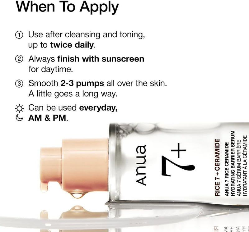 Rice Ceramide 7 Hydrating Barrier Serum, Brightening, Hydrating Serum for Face, Rice, Hyaluronic Acid, Niacinamide, Fragrance-free, Non comodogenic, Glass Skin, Korean Skin Care, 50ml/1.69fl.oz.