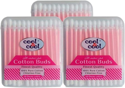 Cool & Cool Paper Ear Buds - 50's (Pack of 3) - Pink - Round Thick Tips,Cotton Swabs,100% Cotton,Double Tipped,Hygienic,Gentle & Safe Swabs for Ears - 150 Pieces
