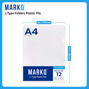 MARKQ Clear File, A4 Plastic Transparent Folders L-Type For Documents, Paper Storage School, Office Supplies (Pack of 12) - 12