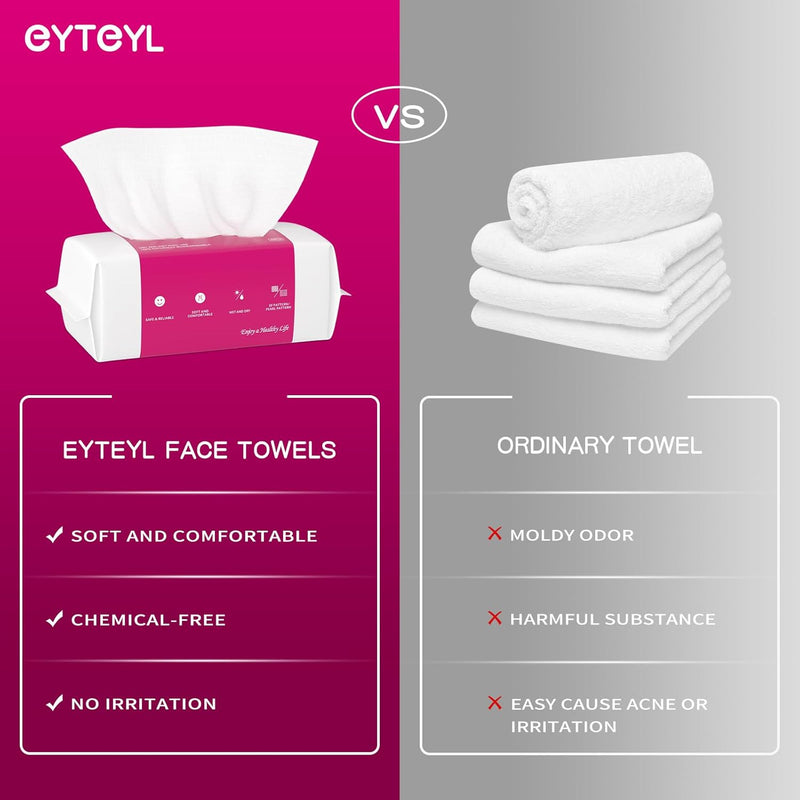 Disposable Face Towel 60 PCS, Cotton Tissue Dry Face Wipes Skin Clean, Unscented and Ultra Soft Disposable Face Towelette for Washing Face, Makeup Removing (EF Pattern)