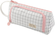Nyganmelloz Large Capacity Pencil Case Pouch Portable Aesthetic Cute High Big Capacity Pen Cases Office College School Travel Stationery Makeup Storage Bag Box Desk Organizer for Girl Boy Women Men - Grid white
