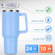 AUTOYSUR Tumbler 40 oz Tumbler with Handle and Straw, Insulated Travel Mug Iced Coffee Cup, Reusable Stainless Steel Insulated Water Bottle,Dishwasher Safe, BPA Free (Blue)