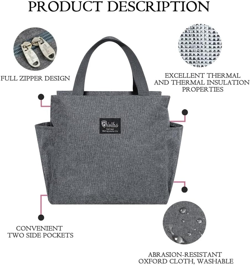 Lunch Bag for Office Picnic Camping School with Side Pockets, Insulated Tiffin Bags Thermal Bento Box for Men Women Kids