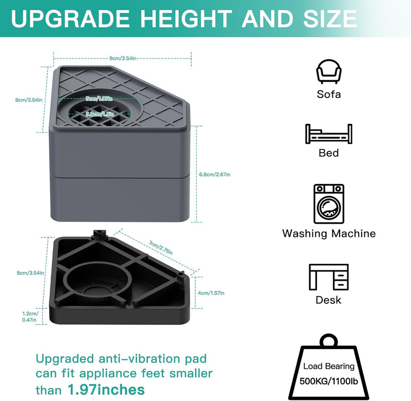Anti Vibration Pads for Washing Machine, Washer & Dryer Pedestals Shock and Noise Cancelling Washing Machine Foot Pads, Washing Machine Support Stabilizer Mat Protect Laundry Shaking Walking Skidding