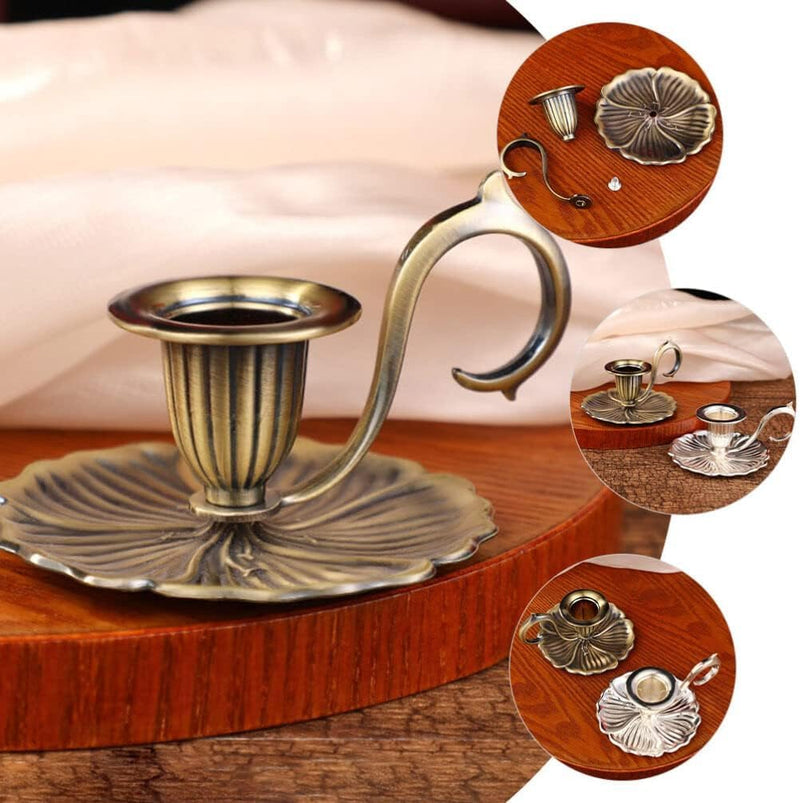 Azonee Retro Taper Candle Holder, Vintage Candlestick Holders, Dinner Handle Stand Iron Pans Fireplace Taper Centre Candelabrum Handheld Mantle Chamberstick Candle Housewarming Holders Art Room