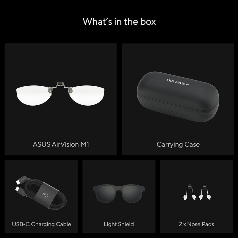 ASUS AirVision M1 Smart Glasses: 100" Wearable Display with All-Day Comfort, 1100 nits, 95% DCI-P3, Designed for ROG Ally, Windows Laptop and PCs, TÜV Rheinland Certified, Low Blue-Light - Black