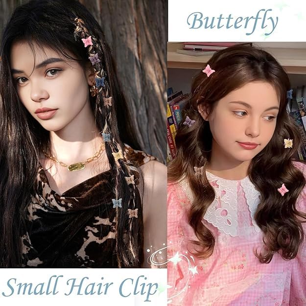 100 Pcs - Butterfly Small Hair Clips for Baby, Super Glossy Mini Hair clips For Kid's Girls, Tiny Clips For Baby, Hair accessories For Girls