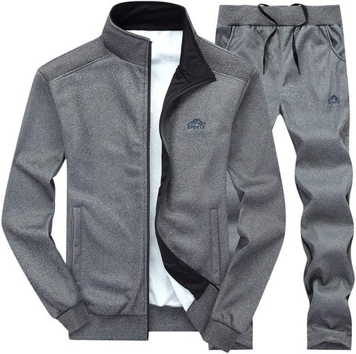 Men's Casual Tracksuit Long Sleeve Full Zip Running Jogging Sweatsuit Athletic Sports Set - Dark Gray