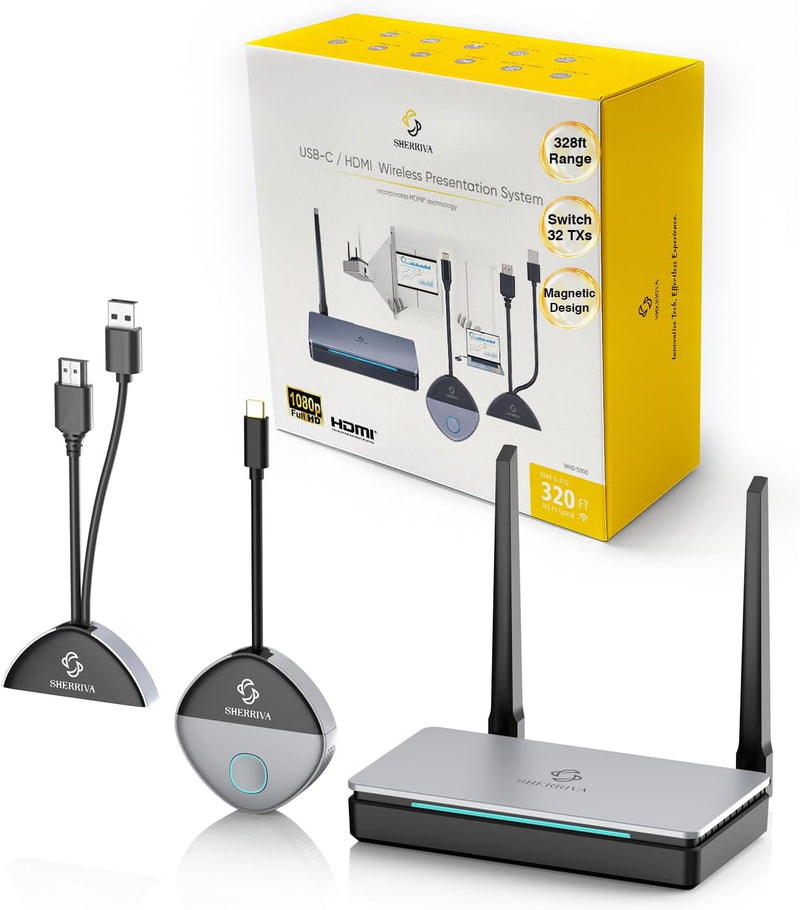 Wireless HDMI Transmitter and Receiver 328ft, USB-C & HDMI Adapter, 1080P60Hz, 2.4G/5G, for Audio & Video Streaming from Laptop Phone to Monitor (2TX + 1RX) - 1TX + 1RX