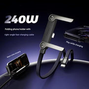 2 in 1 Invisible Stand Charger Cable, 240W Fast Charging Cable for Built-in Phone, 1.5m Braided Type C Cable with Foldable Stand for Smartphones/Tablets - A