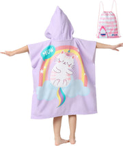 Soft Microfiber Swim Towel with Hood for Bath and Beach, for Kids Ages 3-10, Dinosaur 2 - Cat Fits 3-10 years