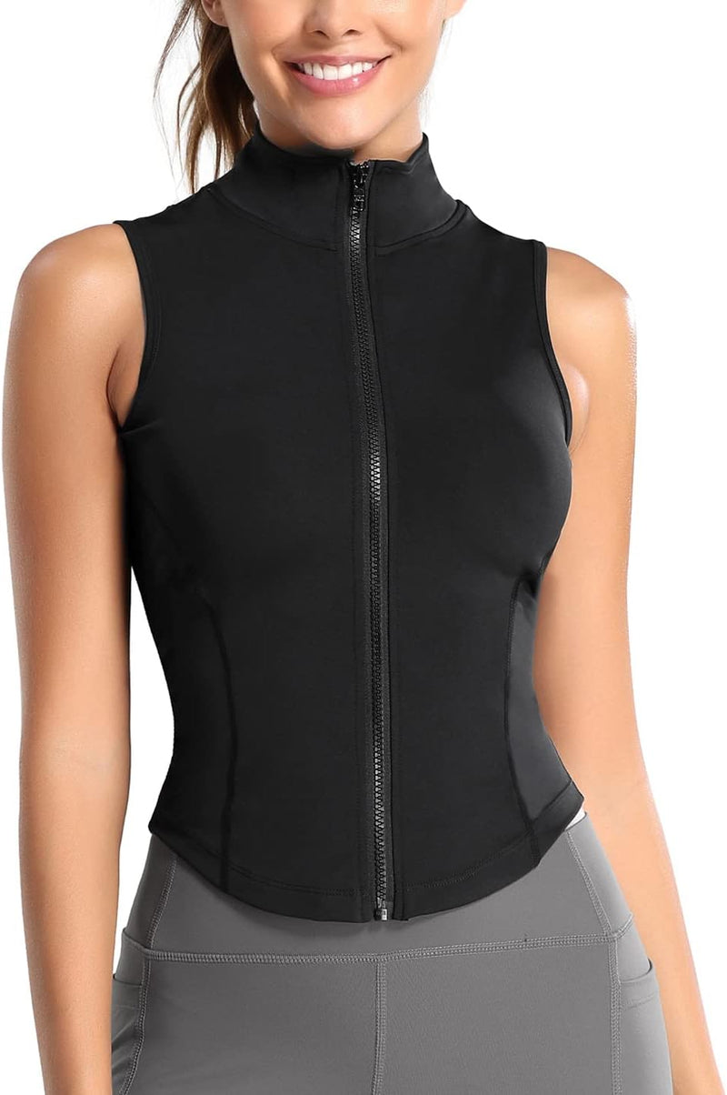 KEOYA Women Sleeveless Athletic Tank Top Slim Fit Full Zip Shirts for Gym Yoga Workout Running Track